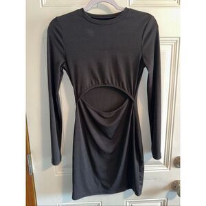SHEIN SXY Cut Out Waist Ribbed Knit Bodycon Black Dress Women’s Size Small